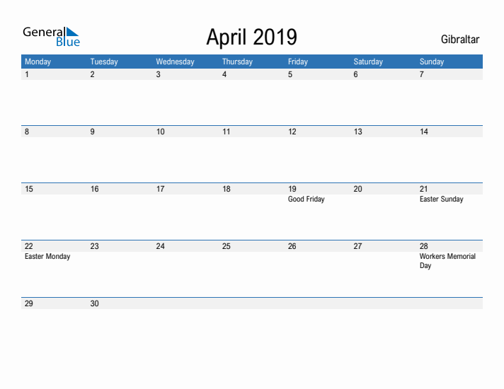 Fillable April 2019 Calendar