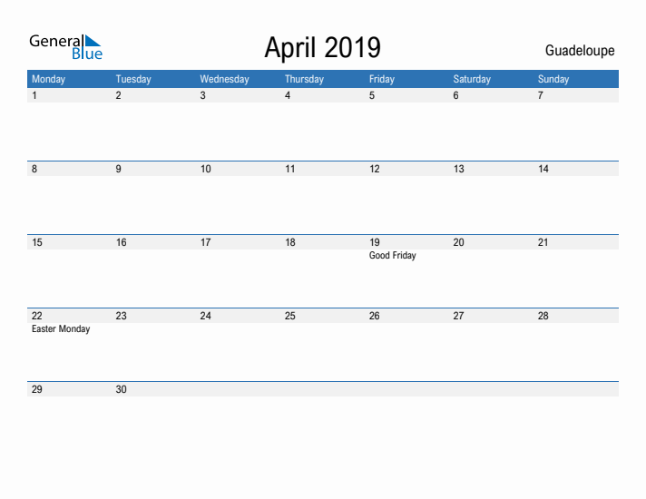 Fillable April 2019 Calendar