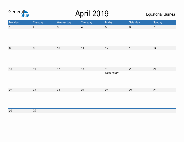 Fillable April 2019 Calendar