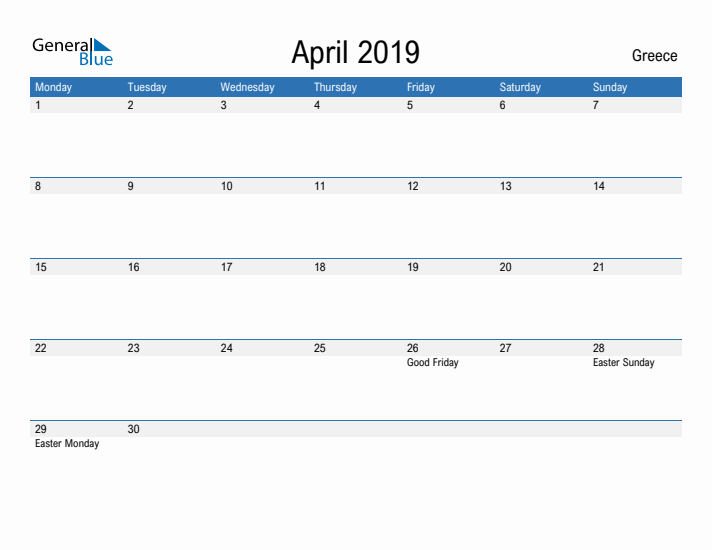 Fillable April 2019 Calendar