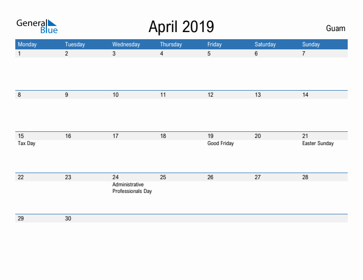 Fillable April 2019 Calendar