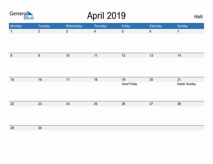 Fillable April 2019 Calendar