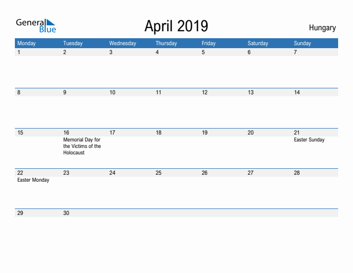 Fillable April 2019 Calendar