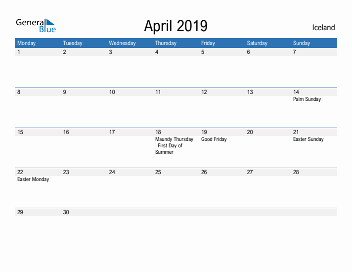 Fillable April 2019 Calendar