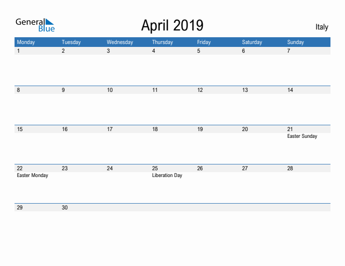 Fillable April 2019 Calendar