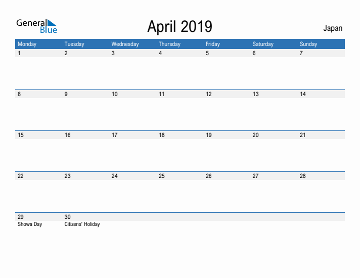 Fillable April 2019 Calendar