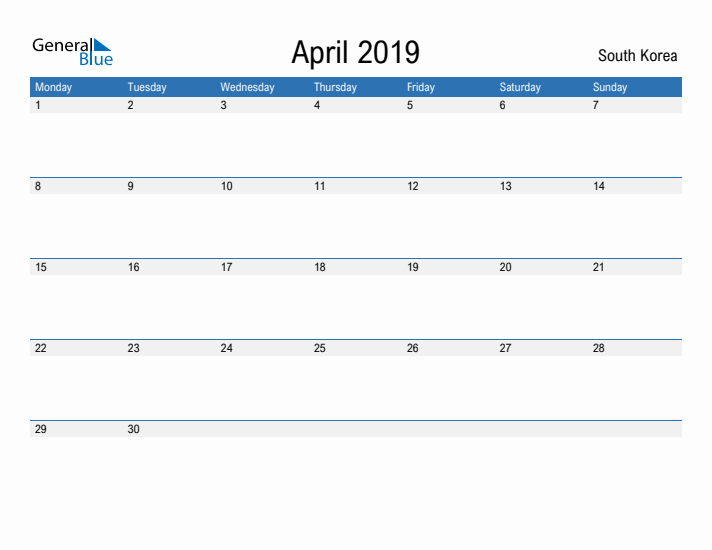 Fillable April 2019 Calendar