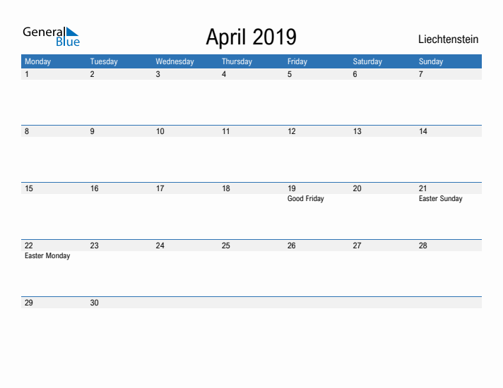 Fillable April 2019 Calendar