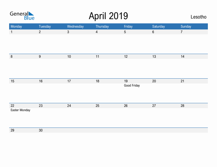 Fillable April 2019 Calendar