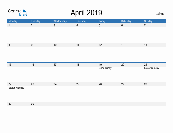 Fillable April 2019 Calendar