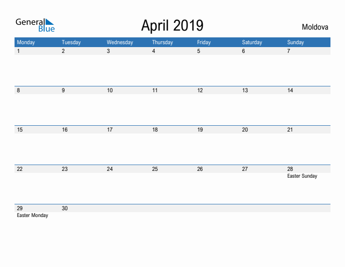 Fillable April 2019 Calendar