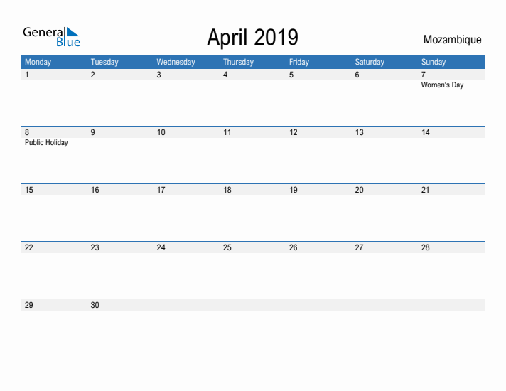 Fillable April 2019 Calendar