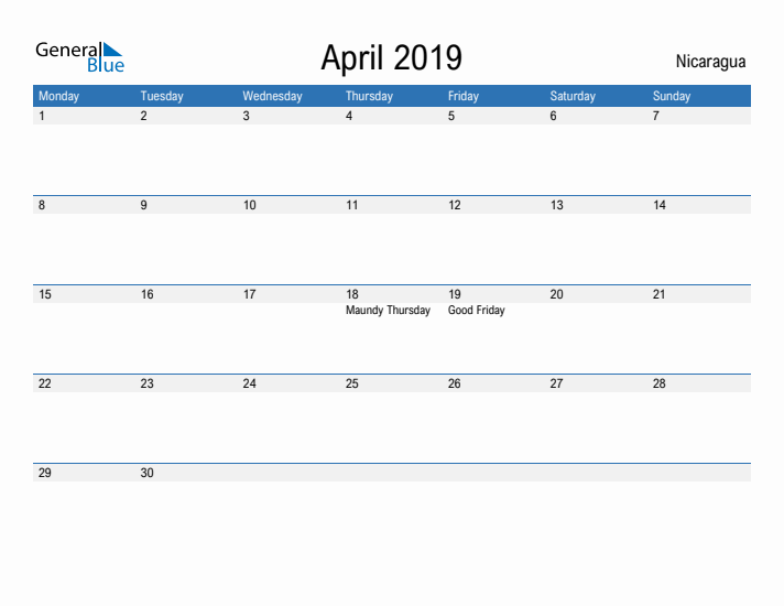 Fillable April 2019 Calendar