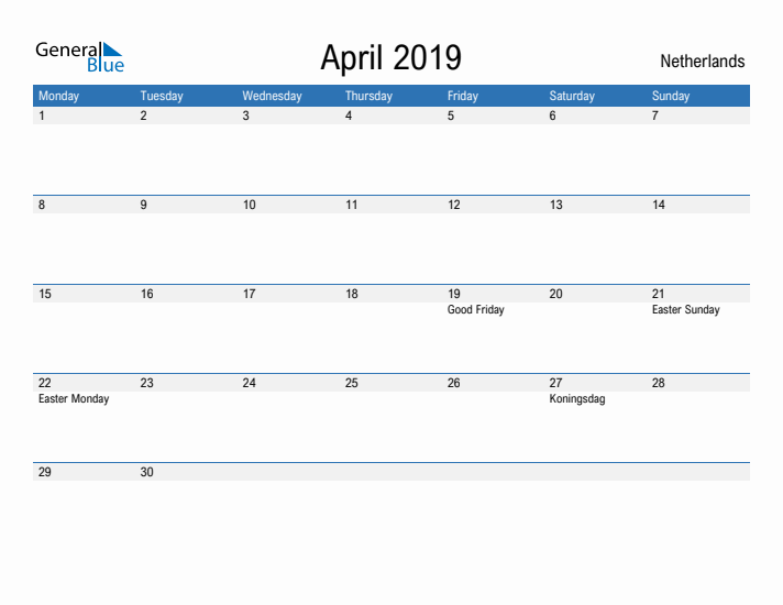 Fillable April 2019 Calendar