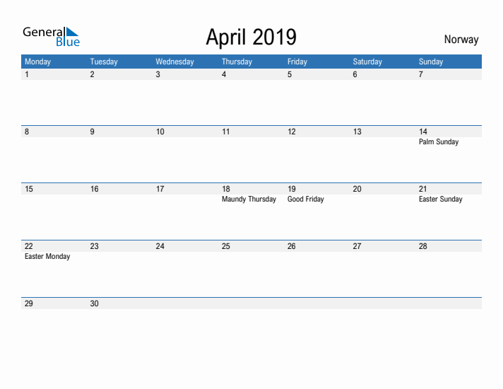 Fillable April 2019 Calendar