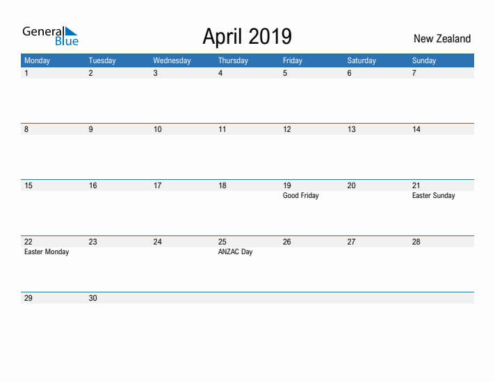 Fillable April 2019 Calendar