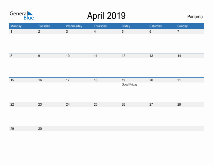 Fillable April 2019 Calendar