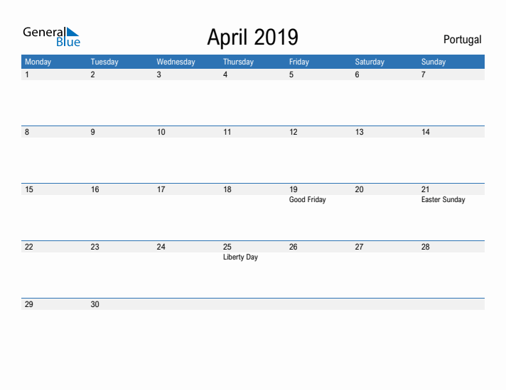 Fillable April 2019 Calendar