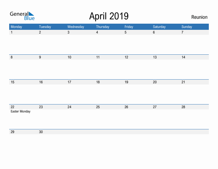 Fillable April 2019 Calendar