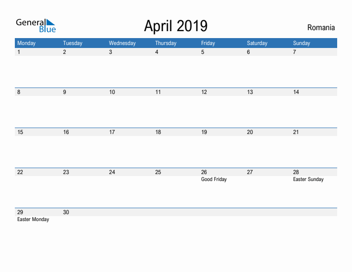 Fillable April 2019 Calendar