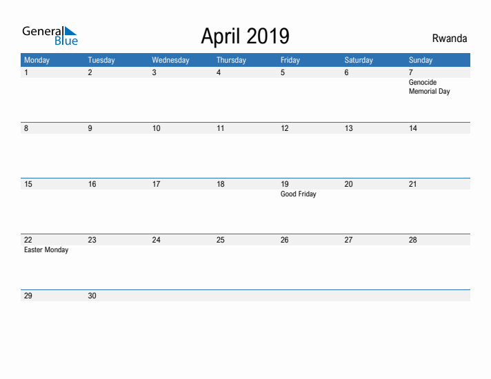 Fillable April 2019 Calendar