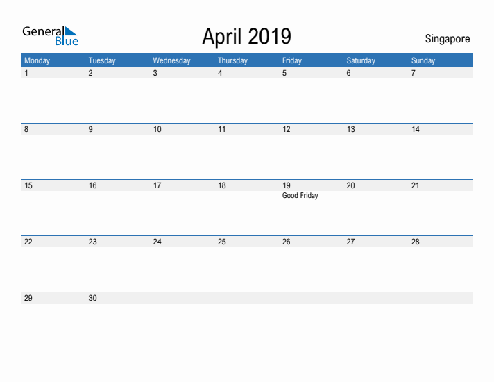 Fillable April 2019 Calendar