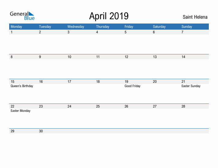 Fillable April 2019 Calendar