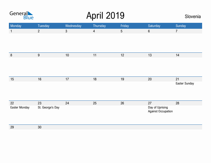 Fillable April 2019 Calendar