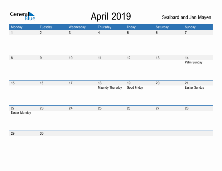 Fillable April 2019 Calendar