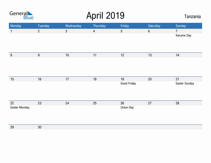 Fillable April 2019 Calendar