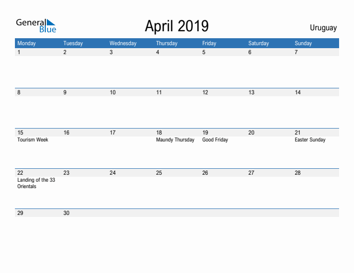 Fillable April 2019 Calendar