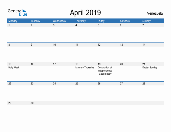 Fillable April 2019 Calendar