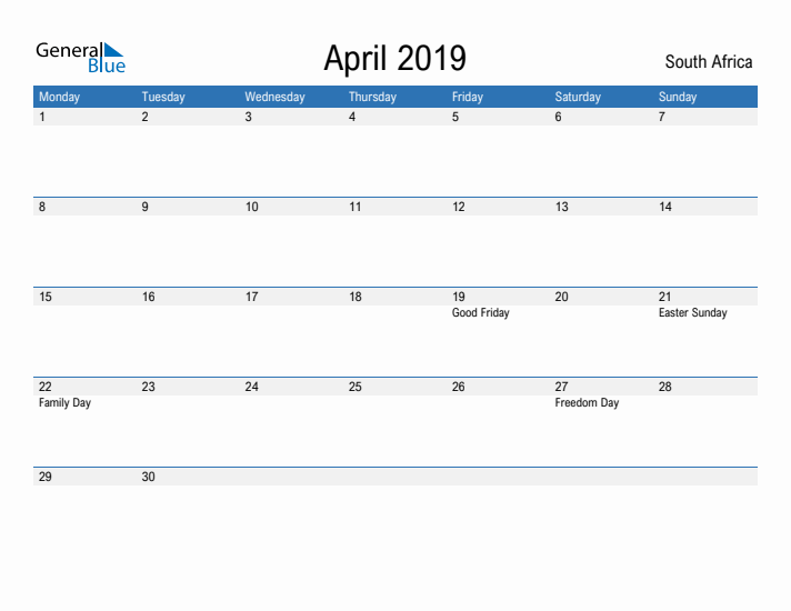 Fillable April 2019 Calendar