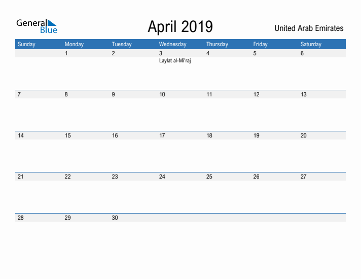 Fillable April 2019 Calendar