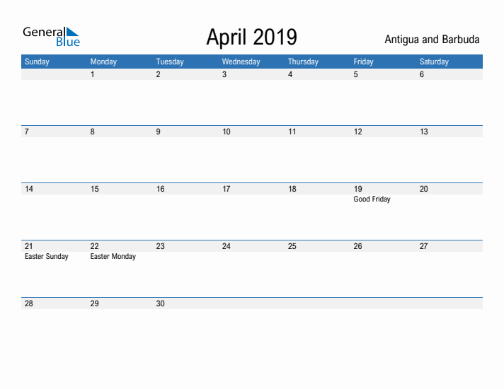 Fillable April 2019 Calendar