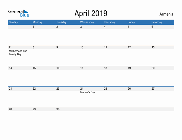 Fillable April 2019 Calendar