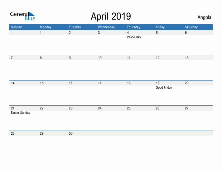 Fillable April 2019 Calendar