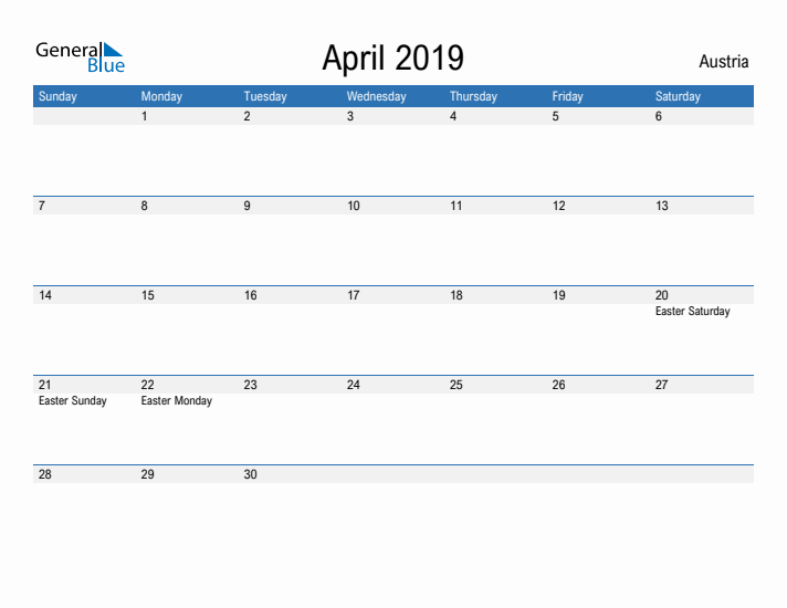 Fillable April 2019 Calendar