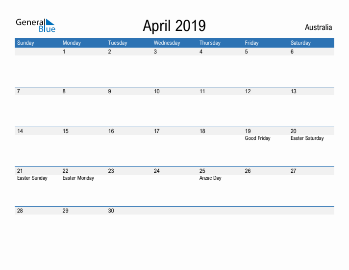 Fillable April 2019 Calendar