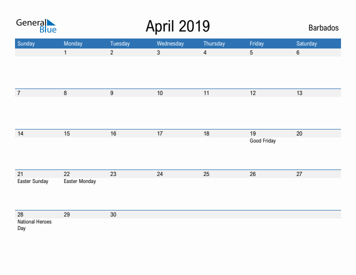 Fillable April 2019 Calendar