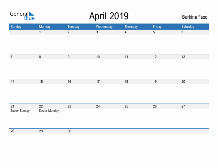 Fillable April 2019 Calendar