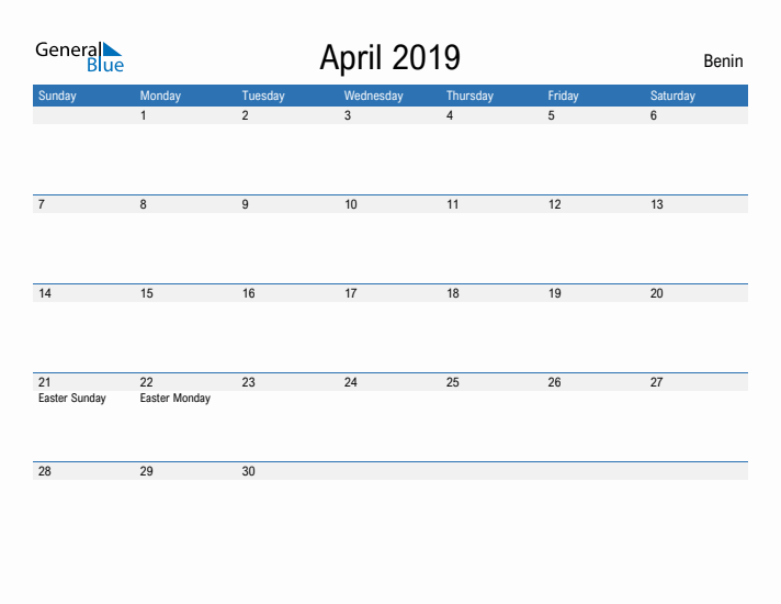 Fillable April 2019 Calendar