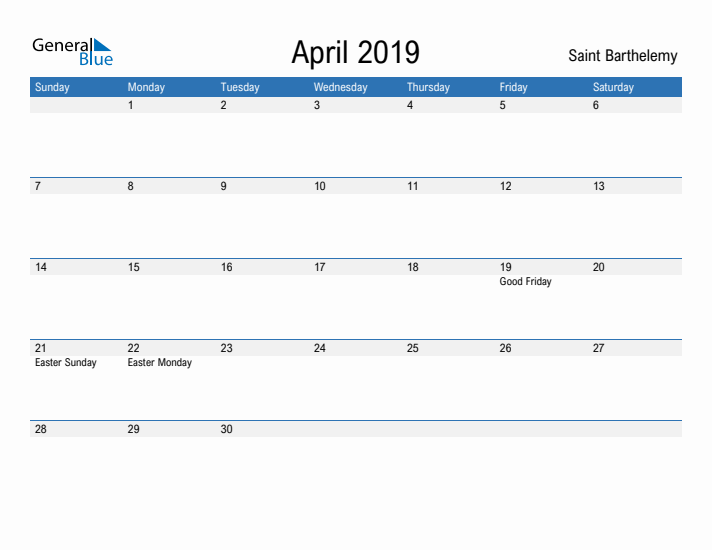 Fillable April 2019 Calendar