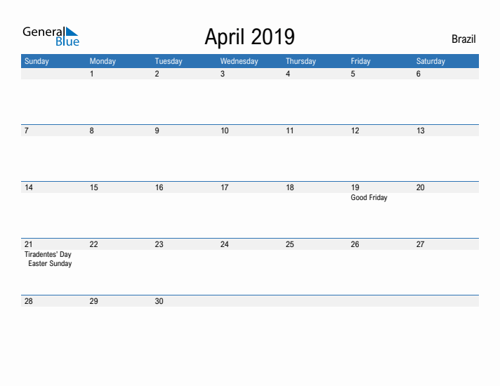 Fillable April 2019 Calendar