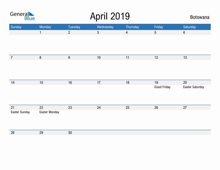 Fillable April 2019 Calendar