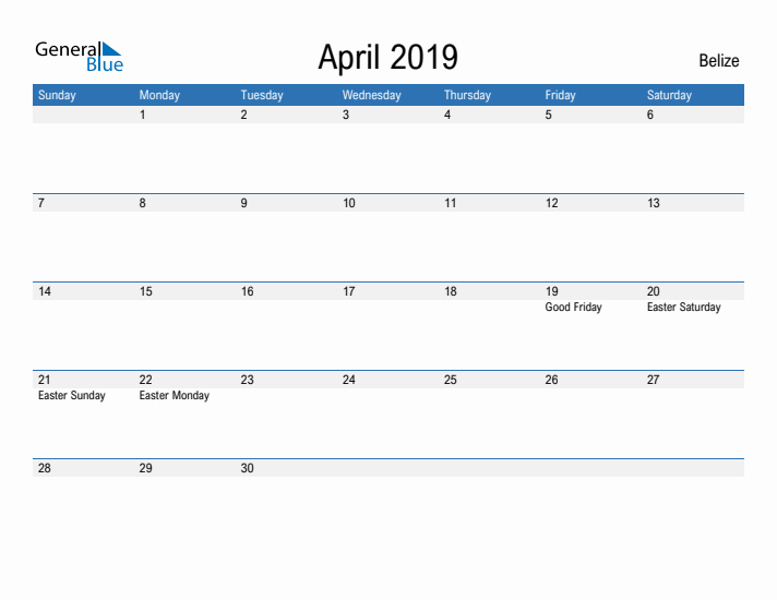 Fillable April 2019 Calendar