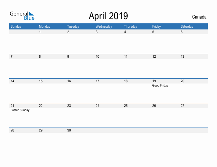 Fillable April 2019 Calendar