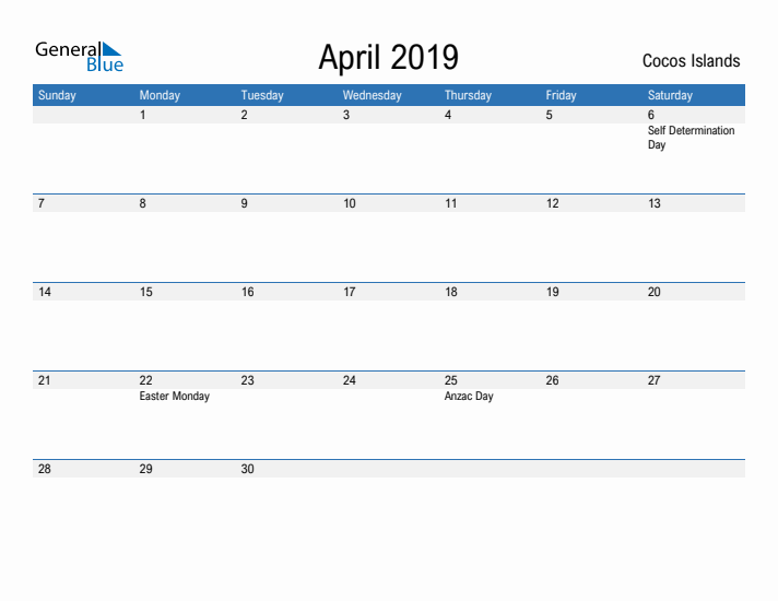 Fillable April 2019 Calendar