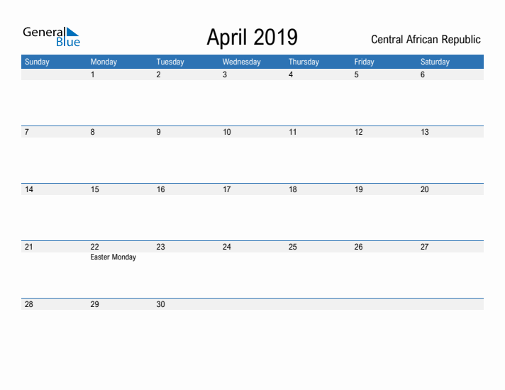 Fillable April 2019 Calendar