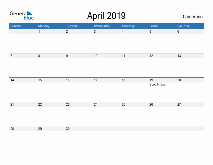 Fillable April 2019 Calendar